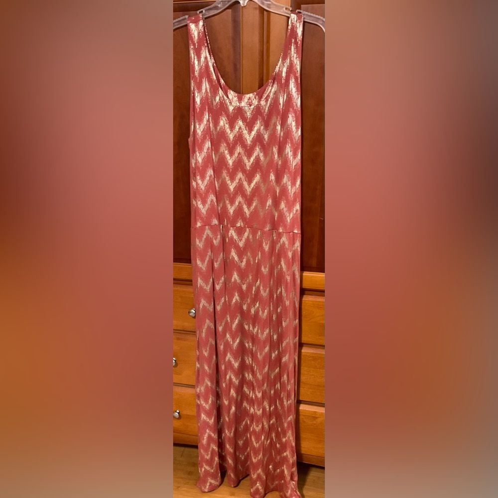 Soft Surroundings Metallic Gold Chevron Pattern Maxi Dress, XL, NWOT